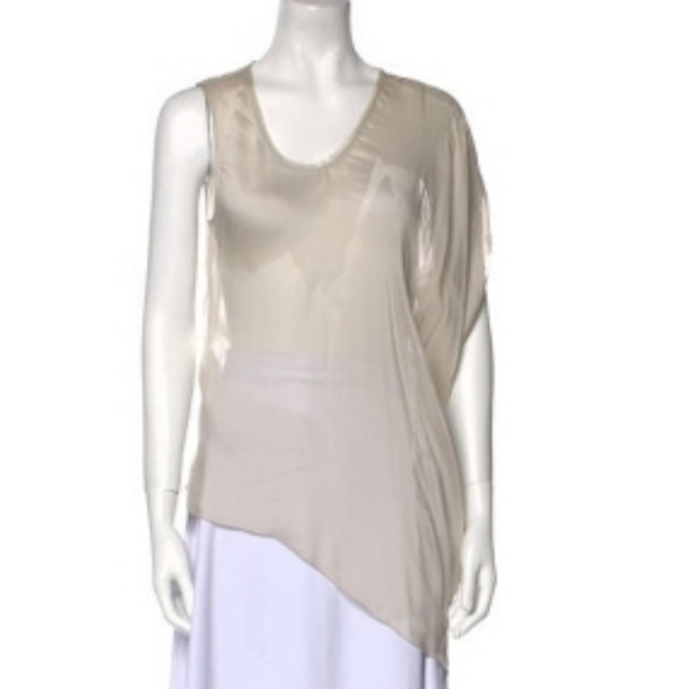 Helmut Lang Sheer Asymmetrical Burnout Silk Top XS